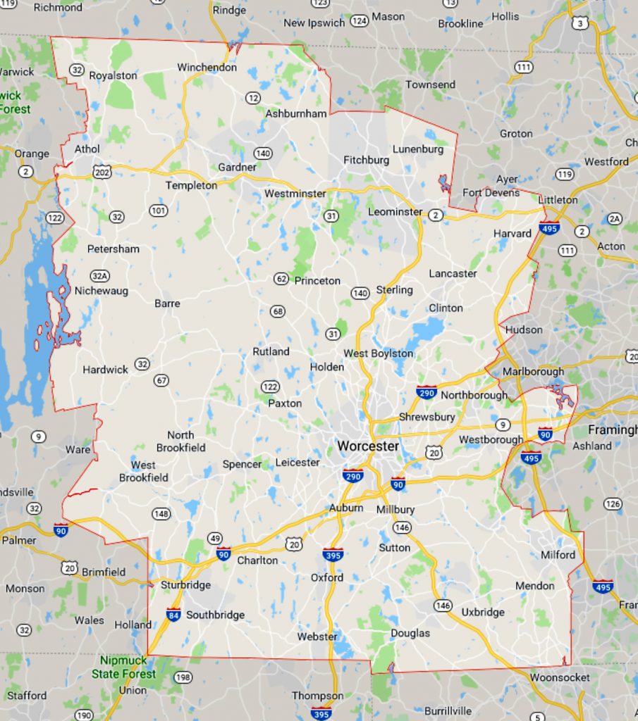 Map of Worcester County Massachussets